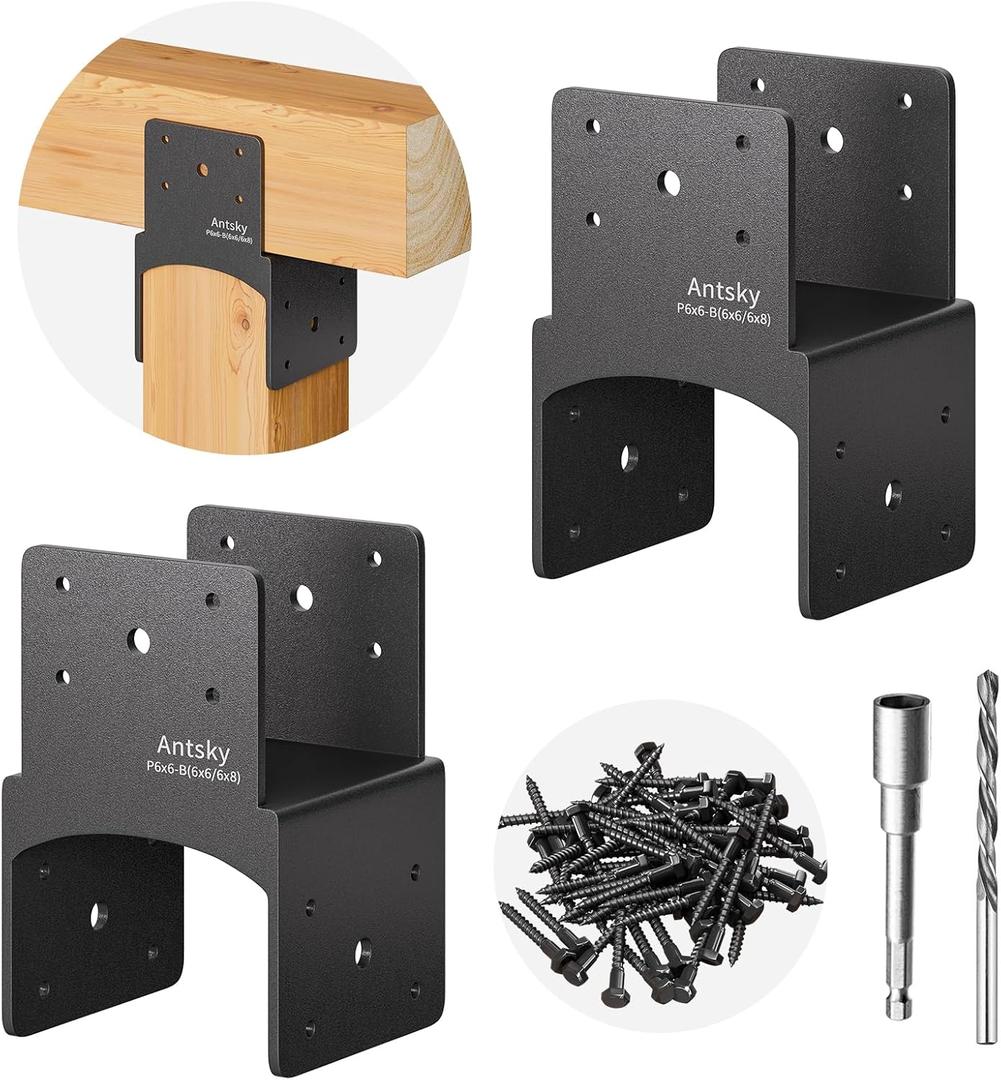 2Pack 6x6 Post Anchor Connector , Stainless Steel Post Caps Tie Bracket for 6x6 and 6x8 Wood Posts, Beam Anchor Connector, Post Base Bracket for Supporting Wood Beams (66 - 68)