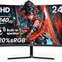 CRUA 24 240Hz Gaming Monitor, Curved FHD 1920 x 1080P, Built-in Speakers, Support 120% sRGB, AMD FreeSync, Low Motion Blur, Wall Mount Installs Compatible, for Office and Games(HDMI 2.0&DP 1.4)Black