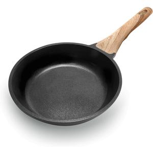 ZHANG XIAO QUAN SINCE 1628 Cast Aluminum Nonstick Frying Pan 8 Inches with Non-Toxic Coating, Skillet with Bakelite Wood Grain Handle, Omelet Pan Even Heating Cookware, PFOA/PFOS Free, Black (8'')