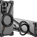 OGRANEE Z Case for Samsung Galaxy Z Fold 6 Metal Frameless, with Mag Safe Kickstand 360Rotatable, Minimalist Ultra Thin Slim Shockproof for Z Fold 6 Phone Case with Ring Holder Stand for Men, Black