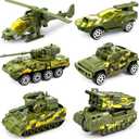 6 Pack Diecast Military Vehicles Truck Set, 1:64 Scale Army Vehicles Kids Toy Cars with Trucks, Tank, Panzer, Anti-Air Vehicle, Helicopter, Mini Toy Car for Kids 3 4 5 6 Years