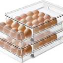 vacane Egg Holder for Refrigerator, 48 Capacity Clear Egg Storage Drawer with Non-Slip Pads, Stackable BPA-Free Egg Organizer Tray for Fridge