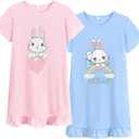 Tkria 2Pcs Girls Nightgowns 10 Years Flutter Short Sleeves Nightdress Nightie Dress Sleepwear Pajamas for Toddler Girls 