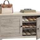 VASAGLE Shoe Storage Bench with Cushion, 3-Tier Entryway Bench with Padded Seat, Doors, Adjustable Shelves, 14 x 39.8 x 20.7 Inches, Hallway, Bedroom, Heather Greige and Cappuccino Beige ULSB044L01