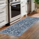 Vintage Washable Runner Rug 2x6, Navy Runners for hallways, Super Soft Kitchen Runner Rug Non Slip, Printed Faux Wool Floral Thin Carpet Runner for Entryway Laundry Room Bedroom