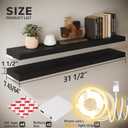 BAMEOS Floating Shelves with LED Light, Wall Mounted Wooden Shelves with Invisible Brackets, Set of 2, Hanging Wall Shelves for Bedroom, Bathroom, Living Room and Kitchen(31", Blcak)