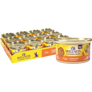Wellness Complete Health Pate Adult Canned Wet Cat Food, Natural, Protein Rich, Grain Free, Chicken Entrée Recipe, 3 oz, Pack of 24 Cans, Best By: May 02/2029