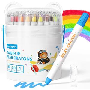 JUPITEARTH 48 Color Twist Crayons for Toddlers 1-3, Silky Crayons for Kids 4-8, Non-Toxic Washable Crayon, Ultra-Silky Easy-Grip Art Supplies, Ideal Coloring Gift for Boys and Girls