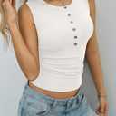 EasyGala Womens Henley Tank Top Cotton Ribbed Crewneck Vest Button Down Sexy Fitted Sleeveless Going Out Top Summer Clothes 2026 Pure White XS