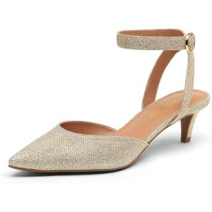 DREAM PAIRS Kitten Heels for Women Low Heel Dress Shoes Wedding Dress Closed Toe Pump Shoes Luna (6.5, Gold/Glitter)