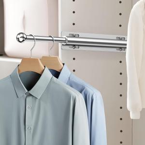 Valet Rod for Closet Pull Out, Retractable Slide Out Valet Rod Closet Organization, 12" Aluminum Valet Clothing Hanger Rods Perfect for Suits, Dresses & Freshly Pressed Clothes (Polished Chrome)