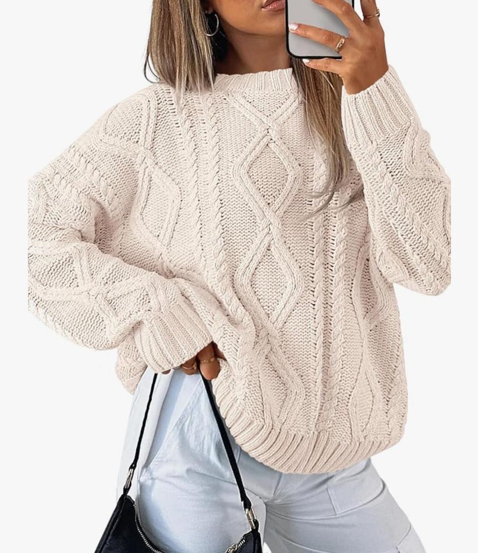 Trendy Queen Women's Oversized Cable Knit Crewneck Sweaters S