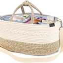 YeaYee Baby Diaper Caddy Organizer, X-Large, 5 Grids, 8 Pockets, Shoulder Strap Portable Nursery Storage Basket with 2 Changeable Compartments, 100% Cotton Woven Rope Bins, Newborn Gift Cream Beige