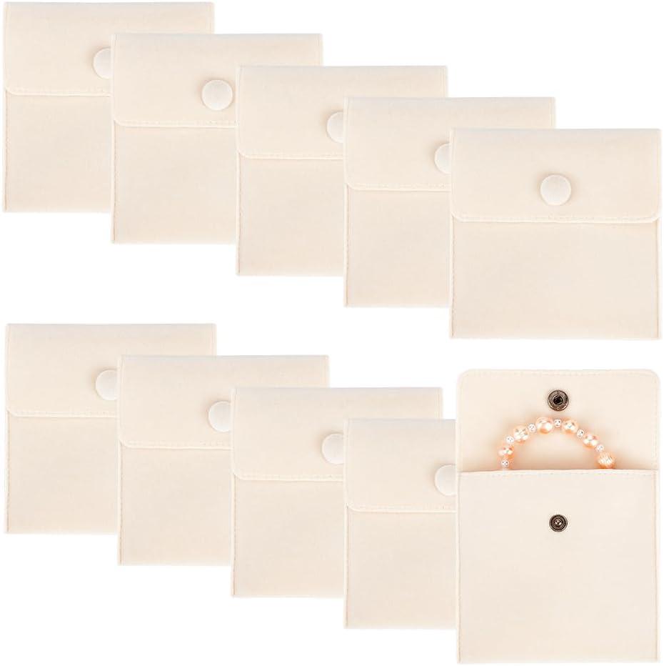 NBEADS 10 Pcs Velvet Jewelry Pouches with Snap Button, 3.94x3.94x0.39 Inch Small Jewelry Gift Bags Velvet Present Bags Jewelry Storage Bag for Ring Necklace Earring Bracelet, PapayaWhip