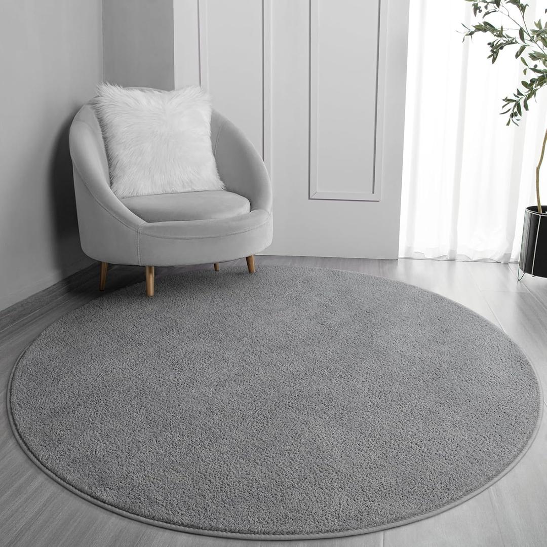 FlyDOIT Round Area Rugs for Bedroom Living Room, 4x4 Grey Super Soft Comfy Thickened Memory-Foam Indoor Circle Carpets, Modern Aesthetic Minimalist Carpet for Boys Girls Adults Nursery Home Decor
