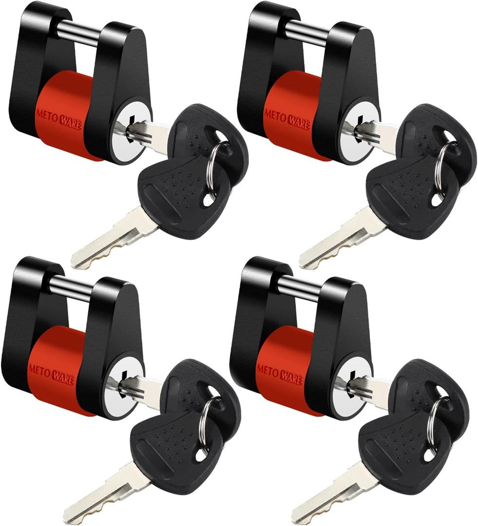 METOWARE Keyed Alike Trailer Coupler Lock, 1/4 Dia, 3/4 Span Heavy-Duty Steel Trailer Tongue Lock for Tow Boat RV Truck Car's Coupler with Anti-Rattle Rubber Rings (4 Pack)