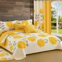 Queen Size Quilt 12 Piece Set Floral Bedding with Matching Curtains Fitted Sheet Yellow Queen