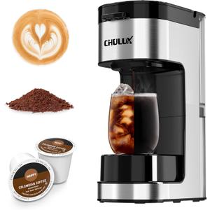 CHULUX SoloBrew Single Serve Coffee Maker, for K Cup and Ground, 3 Brew Sizes with Strong Button & Over Ice Feature, 14oz Removable Reservoir, for Home, Travel, RV, Office and Dorm