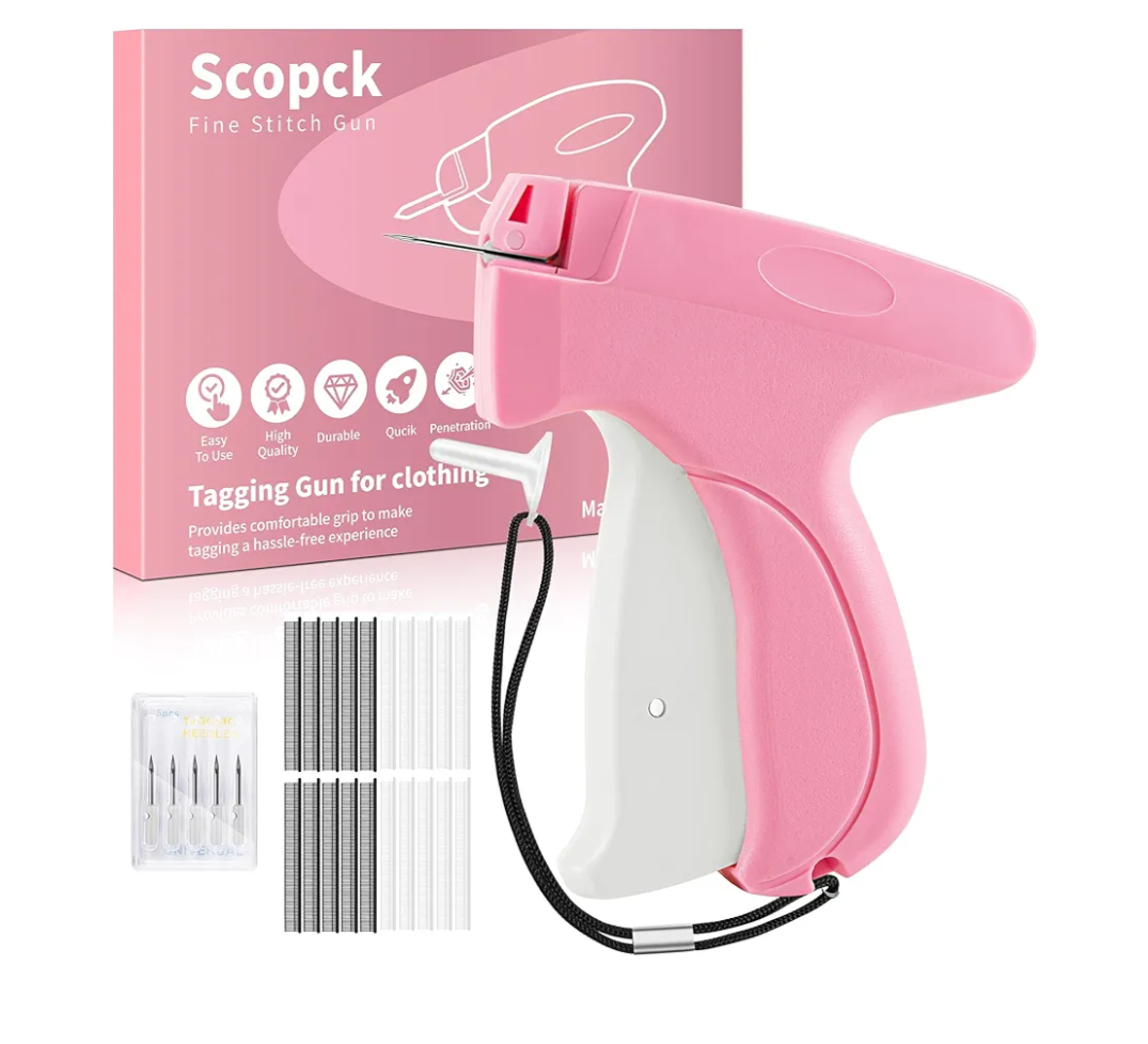 Stitch Gun for Clothes - Handheld Stitch Gun Quick Clothing Fixer - Tagging Gun - Includes 6 Needle, 1000 Black Fasteners & 1000 White Fasteners (Pink/Orange)