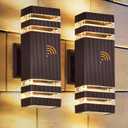 DASTOR 2 Pack Dusk to Dawn Outdoor Wall Lights, Brown Exterior Wall Sconce Lighting Fixtures, Up and Down Porch Lights Outdoor Waterproof Warm White 3000K Outside Lights for House Garage Patio, 2 Layer-2 Pack