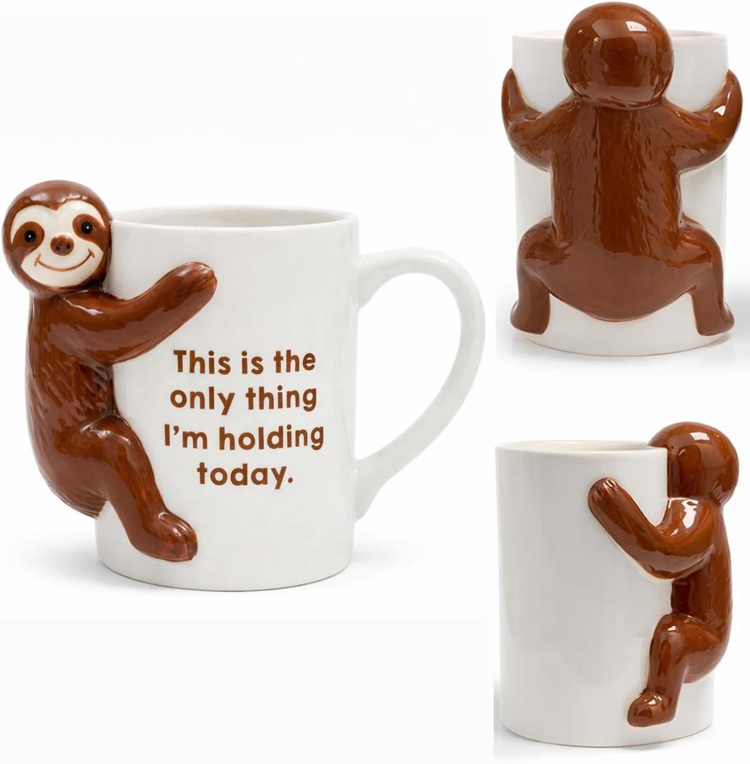 Funny Sloth Hug Coffee Mug - Cute Sloth Gifts For Coworkers Women & Men - White Elephant Gifts for Adults, Funny Office Present