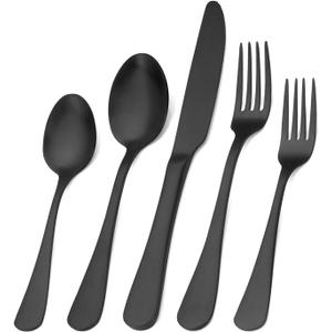 Matte Black Silverware Set, Satin Finish 20-Piece Stainless Steel Flatware Set,Kitchen Utensil Set Service for 4,Tableware Cutlery Set for Home and Restaurant, Dishwasher Safe