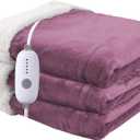 Heated Blanket Electric Throw Size 50''x60'' with 5 Heating Levels, 3 Hour Auto Shut Off, Machine Washable, Flannel & Sherpa Double-Sided Soft Warming Blanket for Couch, Bed, Office - Purple