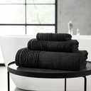 Vera Wang - Bath Towels, 100% Soft & Absorbent Terry Cotton, Low Linting and Fade Resistant, Medium Weight Bathroom Towels (Sculpted Pleat Black, 6 Piece)