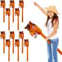 Chivao 12 Pieces Inflatable Stick Horse Cute Horse Head Stick Blow up Balloon Colorful Cowboy Cowgirl Party Decorations for Themed Birthday Party(Coffee Color) (Brown)
