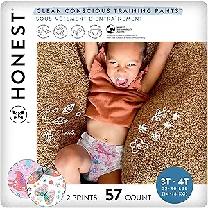 The Honest Company Clean Conscious Training Pants for Sensitive Skin | Hypoallergenic, Fragrance Free | Magical Moments + Butterfly Kisses | Size 3T/4T (up to 34 lbs), 57 Count