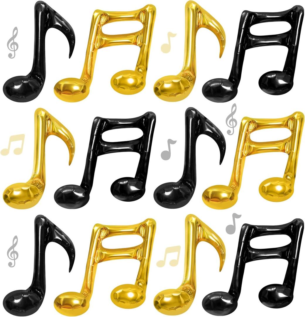 Black and Gold Music Note Balloons, 16Inch 12Pc Black Gold Quaver Aluminum Foil Balloons for Music Themed Birthday Baby Shower Outdoor Party Home Short Video Decorations