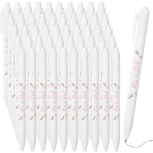 50 Pcs Baby Shower Pens for Guests, Baby Shower Favors for Guests, It's a Girl Floral Ballpoint Pens Bulk Retractable Black Ink Pen Pink Thank You Return Gifts for Gender Reveal Games Prizes Souvenirs