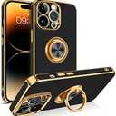 BENTOBEN for iPhone 14 Pro Max Case, Slim Lightweight 360° Ring Holder Kickstand Support Car Mount Shockproof Women Men Non-Slip Protective Case for iPhone 14 Pro Max 6.7", Black/Gold,Was used
