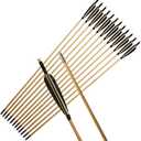 33inch Wooden Arrows Handmade Tradition Target Arrows with Turkey Feather Fletching with Field Points for Recurve Bow Longbow Archery Practice 12PACK (Black)
