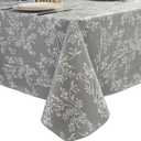 Pioggia Vinyl Tablecloth with Flannel Backing - Waterproof, Oil-Proof, Easy to Clean -Plastic Table Cloth - Perfect for Dining Tables, Kitchen Tables, Parties (Grey Leaves, 6084 Inch Rectangular)