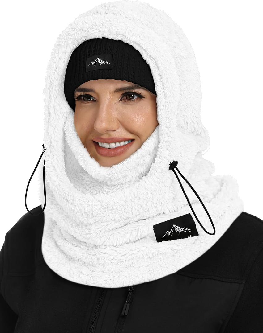 Ski Mask Balaclava for Women Men Windproof Fleece Winter Face Mask Cold Weather Hat Neck Warmer (White)