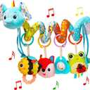 Stroller Toys, Car Seat Toys for Babies Infants 0-6 Months, Activity Spiral Plush Hanging Toy Gift for Baby Boys and Girls 0 3 6 12 Months Newborn Sensory Toy with Rattles Squeaker Music -Blue