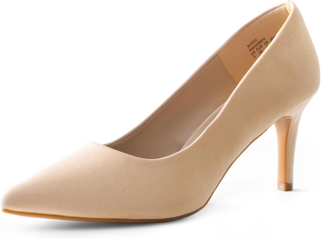 DREAM PAIRS Women's High Stiletto Heels Closed Pointed Toe Dress Pumps Shoes for Wedding Work Office Business, 3 Inches, Size 6.5,Nude/Suede