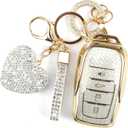 Key Fob Cover with Diamond Keychain Fit for Toyota Car Key Holder Compatible with Camry 2025, Venza 2019-2024, RAV4 Prime, Land Cruiser, Fortuner, Grand Highlander, Corolla, 4 Buttons (White)