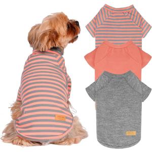 KYEESE 3Pack Dog Sweater Cat Sweaters with Sleeves Stretchy Cat Clothes Soft Pet Coat Pullover Dog Sweaters for Small Dogs Girl Comfy Pet Fleece Sweater Lightweight Dogs Sweatshirt for Cold Weather (Medium (8.5-13lbs), 2# 3Pack(Orange+Grey+Stripe))