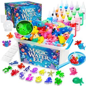 Upgraded Magic Water Elf Toy Kit, 20 Gels & 15 Molds, Craft & Art Kits for Kids Girls Boys Age 3 4 5 6 7 8 9 10 11 year old, Aqua Fairy Make Your Own Water Pets Squishy Maker Birthday Gift Party Favor