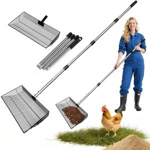 Chicken Poop Scooper for Sand, 15-Inch Large Adjustable Metal Chicken Poop Scooper, Chicken Manure Scoop is Suitable for Cleaning Chicken Coops, Stables, Cat Litter Boxes, Pastures