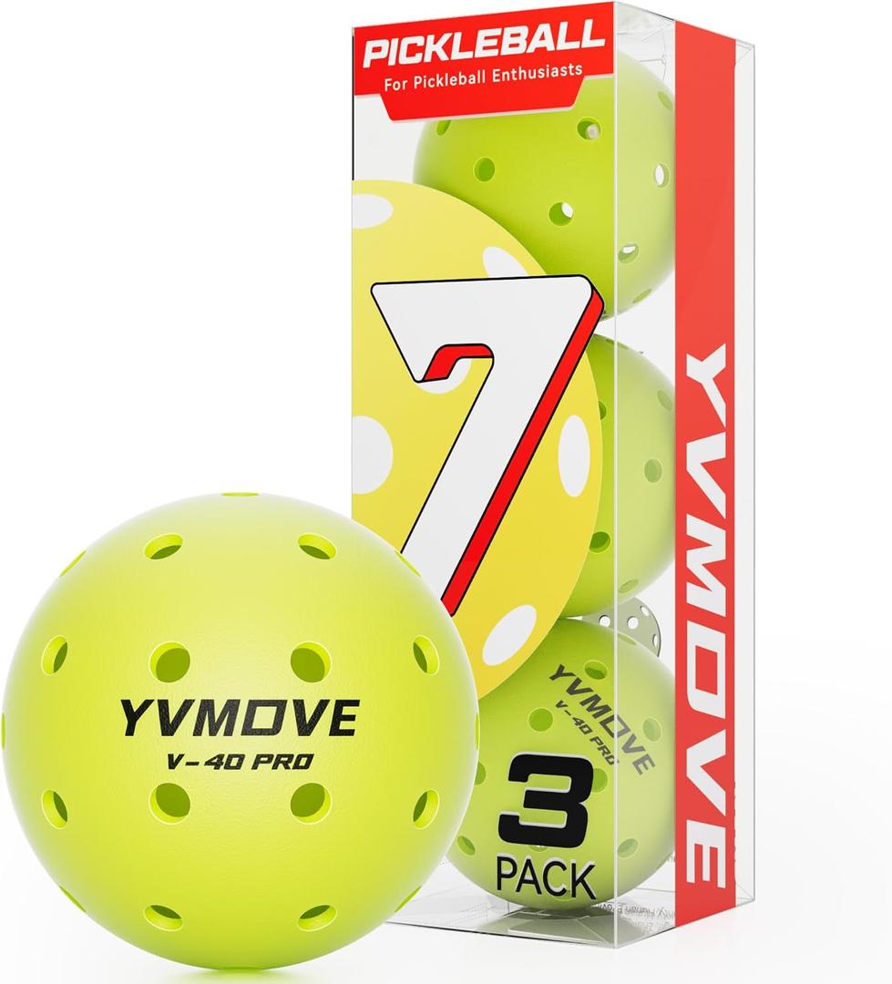 YVMOVE V40Pro Outdoor Pickleball Balls - Seamless Rotational Molding for Crack Resistance - USAPA Standard Bounce&Flight - Neon Green 40-Hole Pickleballs for Tournaments/Family Games (3-Pack/12-Pack)