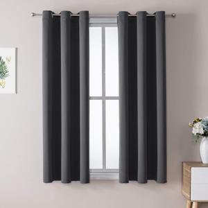 ChrisDowa Blackout Curtains 48 inches Long for Bedroom - 2 Panels Set Grommet Thermal Insulated Room Darkening Curtains for Living Room (Dark Grey, 42 x 48 Inch)