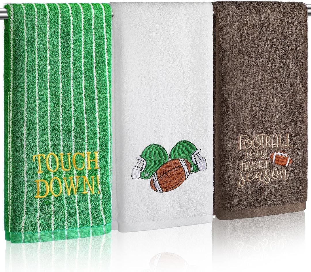 SmoothNovelty 3 Pcs Football Hand Towels for Bathroom Cotton Embroidered Rodeo Kitchen Towels 13.3 x 29.5 Farmhouse Decorative Absorbent Soft Cotton Gifts for Kitchen Dish Fast Drying Housewarming