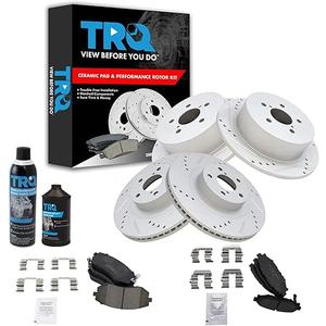TRQ Front and Rear Performance Brake Pad & Rotor Kit Brake Chemical Kit Brake Pads Brake Rotors Set Ceramic Premium G-Coated Compatible with 2006-2009 Subaru Legacy 2005-2009 Outback