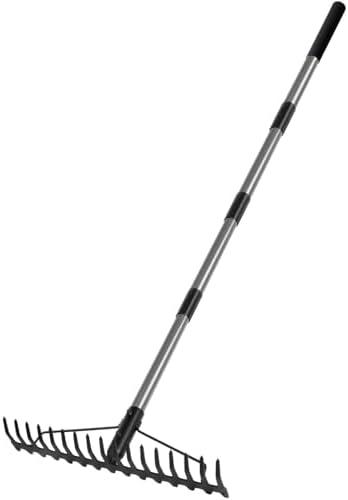 Walensee 5.4FT Bow Rake Heavy Duty Garden Rake with Stainless Steel Handle, 17 Steel Tines Garden Tool for Loosening Soil Gathering Leaf Leveling Lawn Farming Land Management Yarn Thatch Rakes