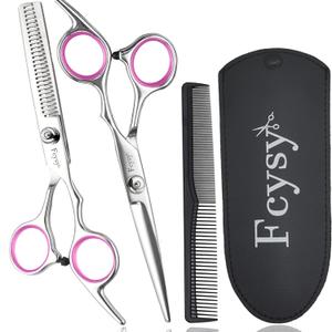 Hair Scissors Blending Shears Set, Fcysy Barber Shears Thinning Shears Kit, Hair Cut Set Professional Salon Haircutting Tools Hairdresser Scissors of Hairdressing Accessories (3 Pcs Pink)