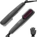 Hair Straightener Brush for Women, 2-in-1 Hot Comb & Straightening Brush with 9 Temperature Settings, Up to 450 for Frizz-Free, Smooth Hair  Perfect for Home, Office & Travel (Gray)