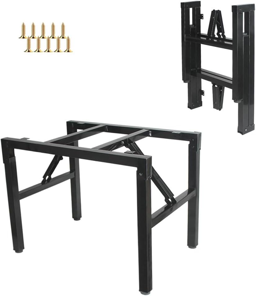 Folding Table Legs Stand Heavy Duty with Springs, Metal Foldable Table Legs Frame with Adjustable Feet, DIY Legs with Mounting Screws (Black, 21.7 L x 15.4 W x 18.1 H)